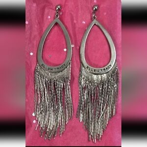 EllenTracy Silver Metallic Teardrop Fringe Dangly Elegant Evening Party  Earring